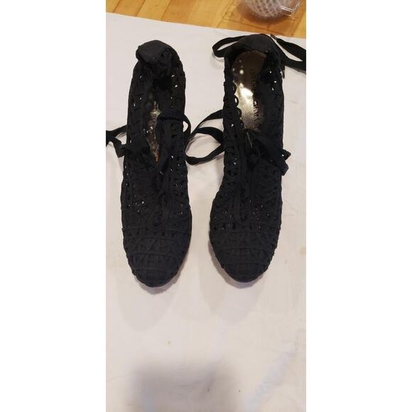 Emporio Armani Shoes Black Lace Up the Leg Stiletto High Heels Italy sz 39 Sexy - Picture 5 of 16